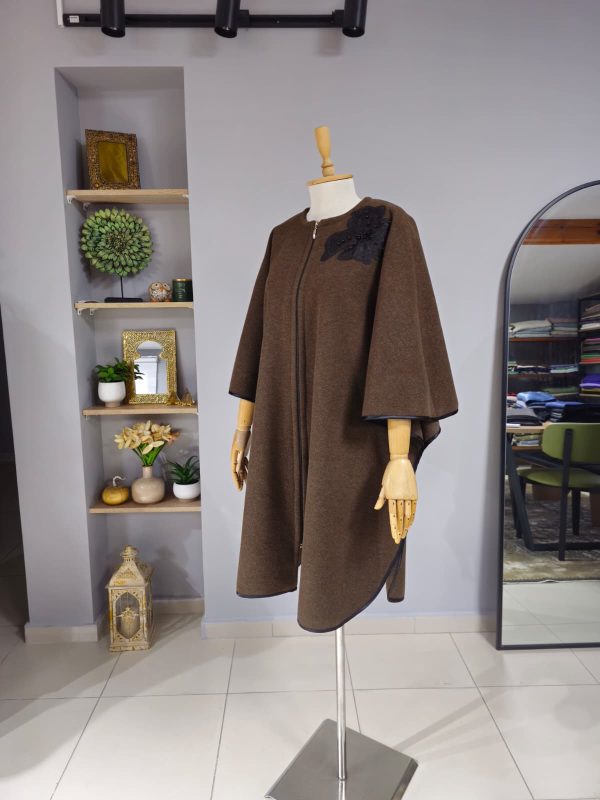 Fermuarlı Yünlü Kaşe Pelerin Model - Görsel 7