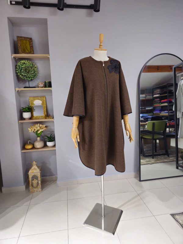 Fermuarlı Yünlü Kaşe Pelerin Model - Görsel 6