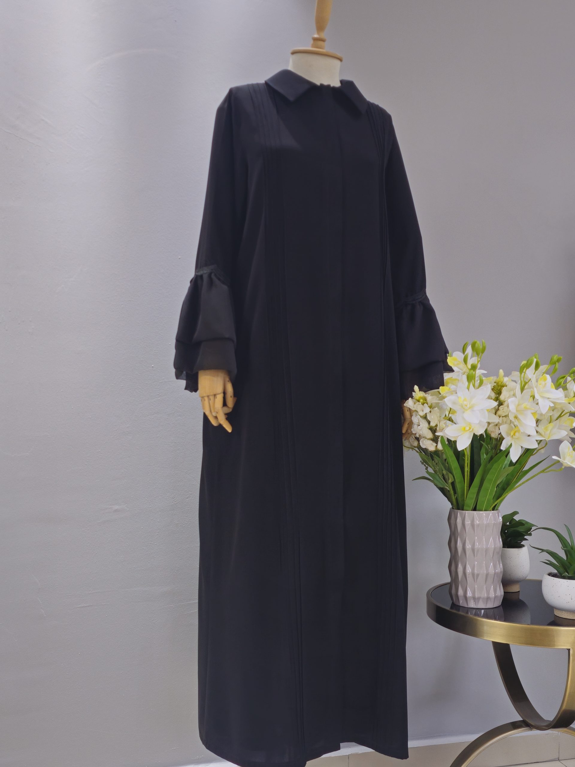 Siyah Abaya Şifon Kol Detaylı - Görsel 4