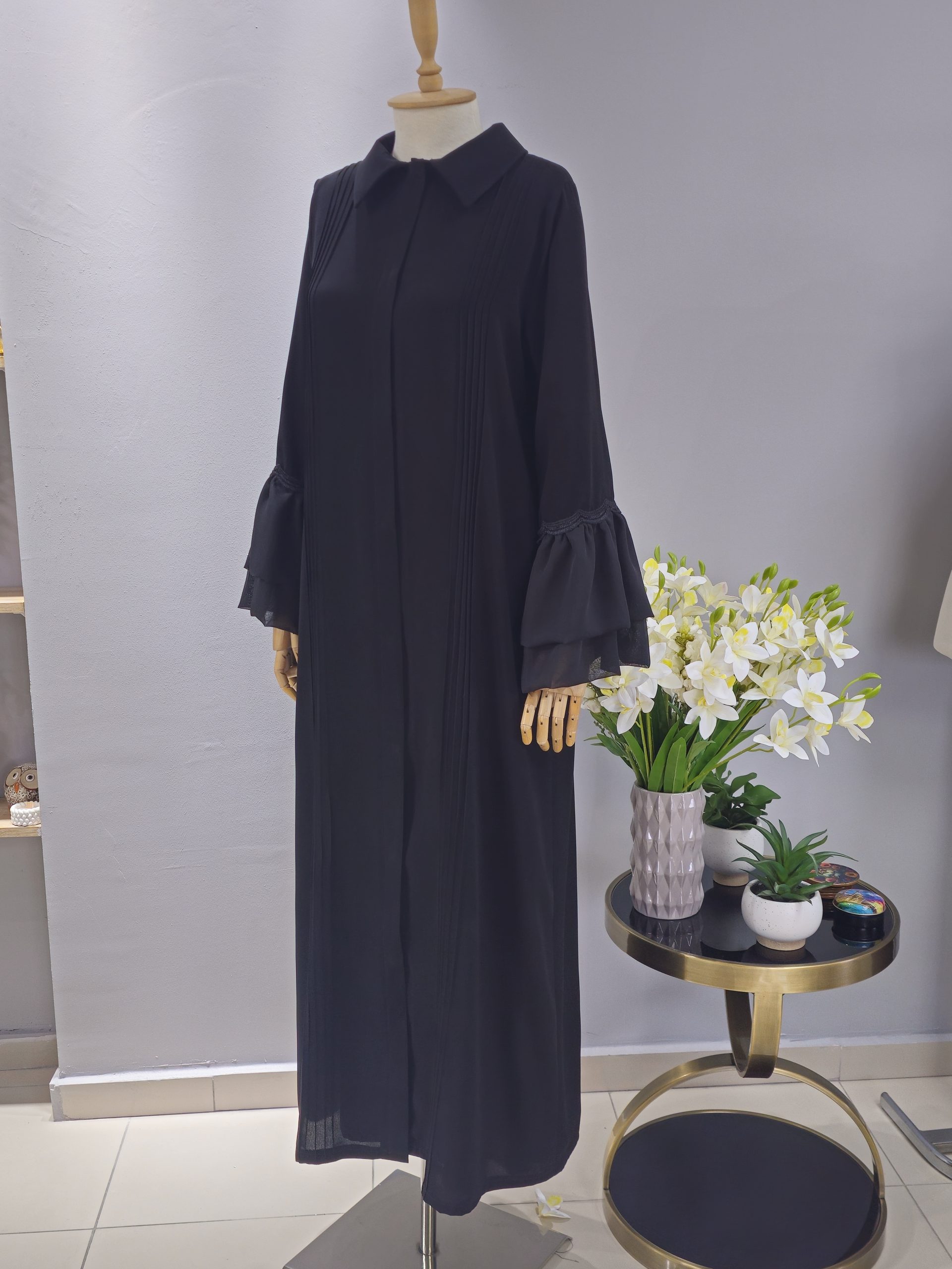 Siyah Abaya Şifon Kol Detaylı - Görsel 3