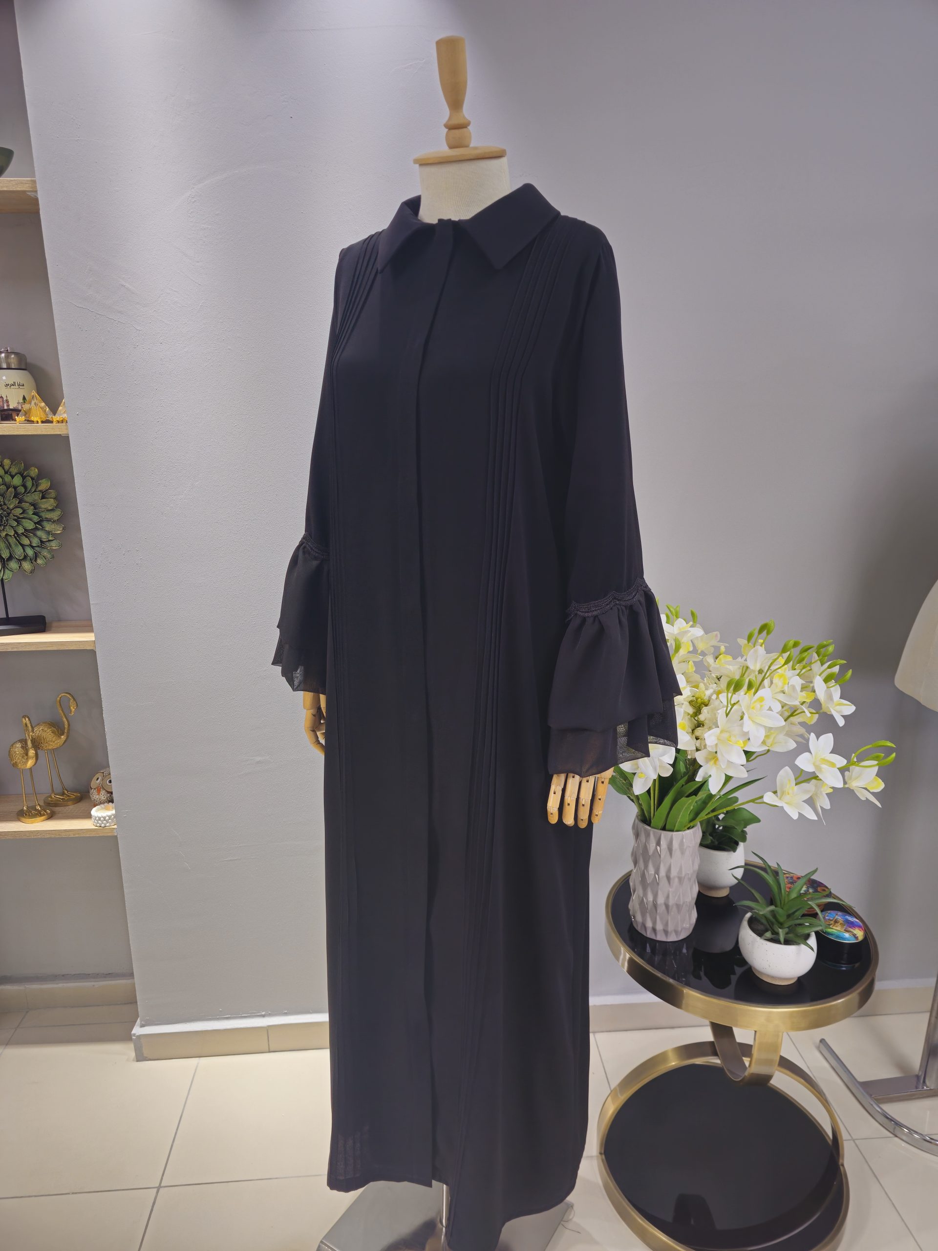 Siyah Abaya Şifon Kol Detaylı - Görsel 2