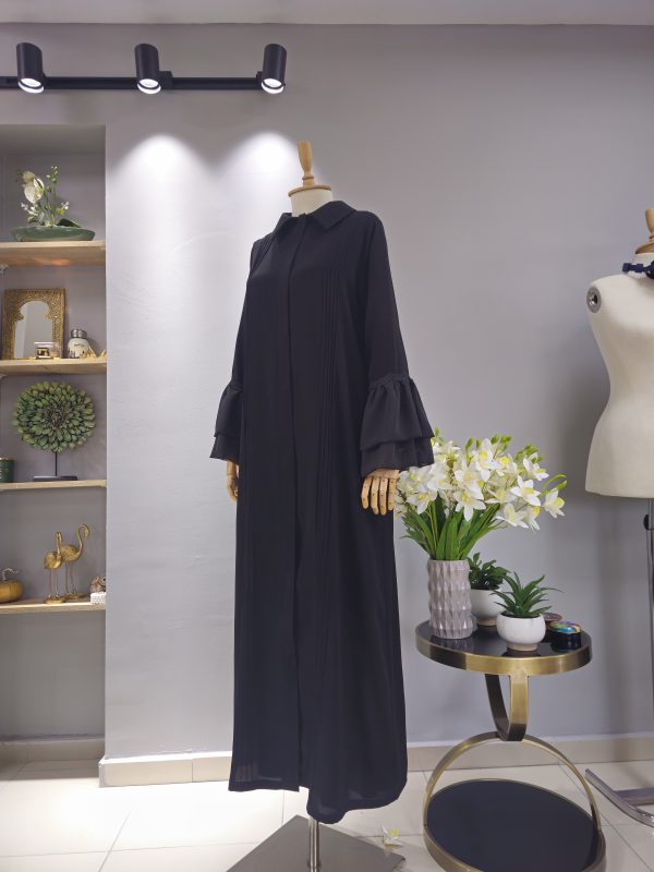 Siyah Abaya Şifon Kol Detaylı