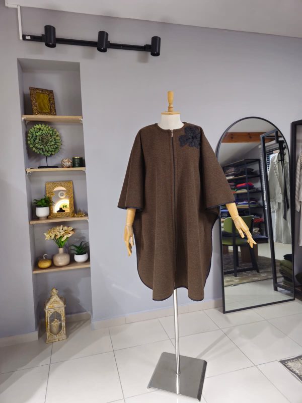 Fermuarlı Yünlü Kaşe Pelerin Model - Görsel 5