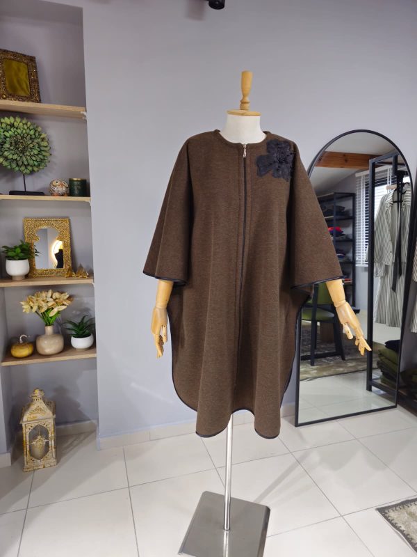 Fermuarlı Yünlü Kaşe Pelerin Model - Görsel 3